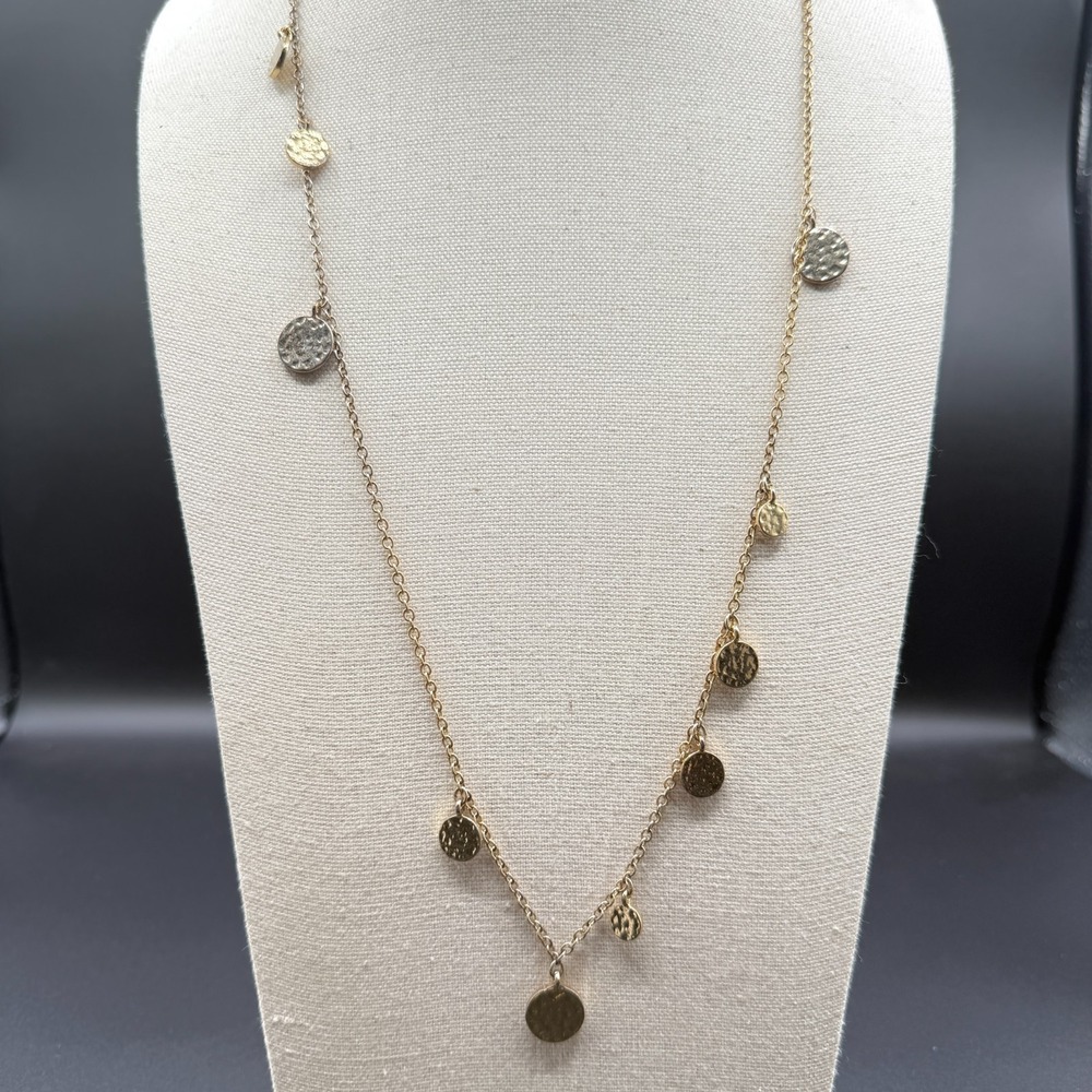 Gold Tone Hammered Coin Disc Charm Long Necklace Boho Layering Statement Gift